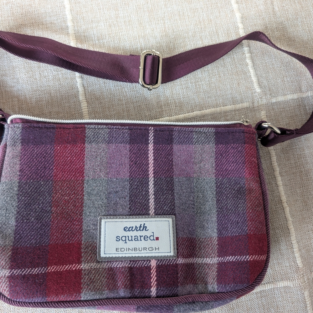 Earth Squared Plaid Crossbody Bag w/ Matching Gloves - Purple and Gray - Picture 3 of 5
